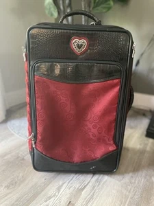 Brighton Suitcase Mevelyn Red Heart Canvas Suitcase Luggage Black Leather Trim - Picture 1 of 20