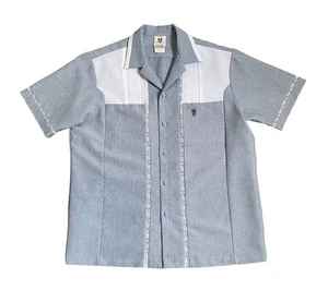 Vintage Iolani Executive Hawaiian Leisure Camp Button Up Shirt Blue White Large - Picture 1 of 9