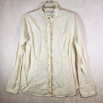 Merona Button Up Blouse Top Band Collar Ruffle Trim 100% Cotton Long Sleeve L - Image 1 of 4