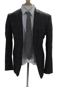 Elie Tahari Men's Collared Long Sleeves Two Button Gray Plaid Jacket Size 38 - Picture 1 of 7