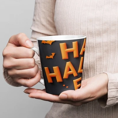 Nueva taza de café con leche taza de té 12 oz Halloween naranja y negro diseño de temporada espeluznante Foto 1 de 4