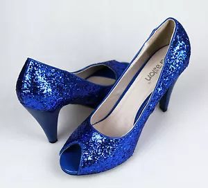 SCARPA DONNA SANDALI DECOLTE' BLU PAIETTE ELEGANTI BRILLANTINI TACCO ALTO - Bild 1 von 4