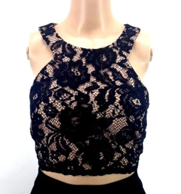 $60 Xscape Womens Black Beige Lace Bralette Crop Blouse Top Size Xs - image 1 of 2