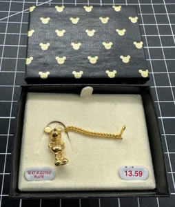 Vintage Disney Mickey Mouse Gold Tone Tie Tack Lapel Pin in Box 18k ElectroPlate - Bild 1 von 4