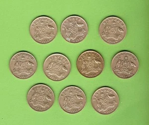TEN 1950 AUSTRALIAN SILVER SIXPENCE COINS - SEE DESCRIPTION - Bild 1 von 2
