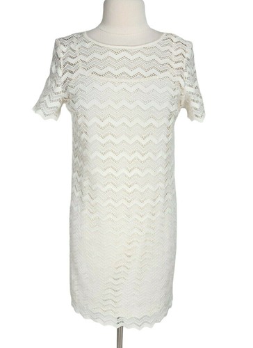 OFF WHITE ANN TAYLOR Off White tubino pizzo mini abito girocollo manica corta donna taglia 6