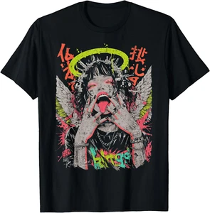 Japanese Streetwear Cyberpunk Angel Y2K Techwear Manga Anime T-Shirt Gifts S-4XL - Picture 1 of 6