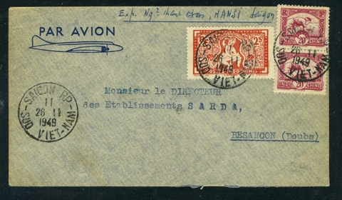 Indochina / Vietnam 1949 Cover Saigon-Besançon, France (L689) Cover