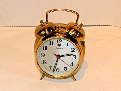 Vintage EASTERN Wind Up Alarm Clock Retro Brass 4.25" Mechanical Tested A+ Cover