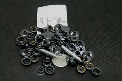 FADEN & CO Druckknöpfe 15 mm Durchmesser Sport &Camping mit Werkzeug und Anleitung Schwarz