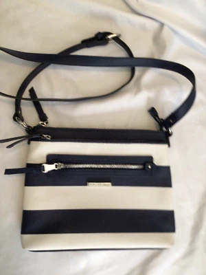Dana Buchman Crossbody Shoulder Bag Purse Small  Slim Navy Cream Zip Pockets(3) - Image 1 of 4