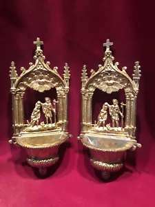 coppia acquasantiera ottone San Giovanni epoca - Foto 1 di 8