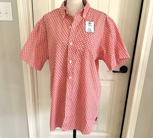 Izod Button Up Hemd Herren Large Kurzarm Pink Flamingos Cooling Tech NEU - Bild 1 von 5