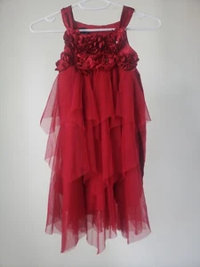 BISCOTTI Girls Size 4 3D Rose Flower Tiered Tulle Red Sleeveless Party Dress - Picture 1 of 7