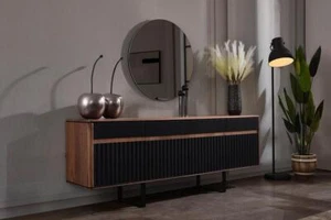 Schwarz-Braune Kommode Designer Spiegel Luxuriöse Sideboards Möbel 2tlg - Bild 1 von 6