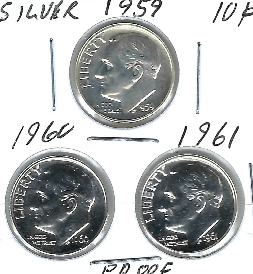 1959+1960+1961 Three Proof Silver Roosevelt Dimes! - Image 1 of 2