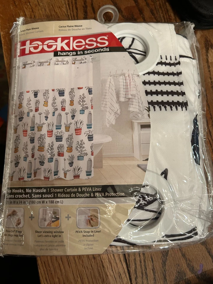 Тканевая занавеска для душа с принтом кактус растение с защелкивающейся подкладкой PEVA 71 x 74 дюйма - Изображение 1 из 1