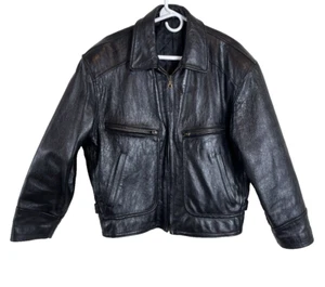 Vera Pelle Italian Della Legge 883 Black Leather Bomber Jacket Coat Mens Size 46 - Picture 1 of 18