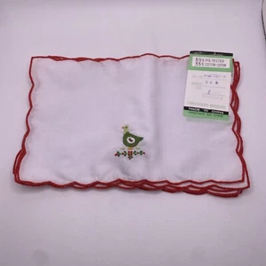 VTG Christmas Bird Dinner Napkins White Cotton Red Border (Set of 5) - Picture 1 of 2