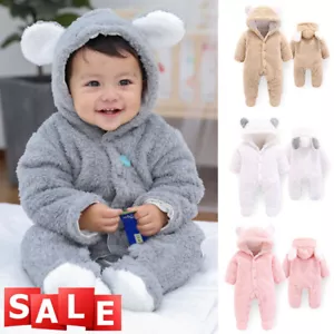 Cute Fluffy Newborn Baby Boy Girl Kids Bear Hooded Romper Jumpsuit Bodysuit - Picture 1 of 15