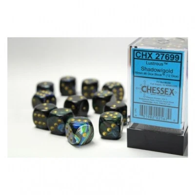 CHESSEX Würfel - 16mm - Lustrous Shadow/gold (Würfelset 12 x W6)