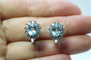Silver Earrings Blue Topaz Genuine Natural Mined Gems Solid Sterling Stud Design - Picture 1 of 24