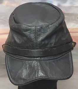 Vintage Unisex Cap Biker USA Made Genuine Leather Large Rare HTF Unique  - Picture 1 of 8