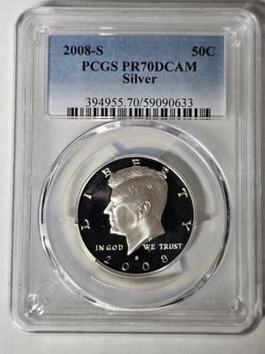 2008 S S50C SILVER KENNEDY HALF DOLLAR PCGS PR70DCAM LOW POP HIGHEST GRADES - Image 1 of 2