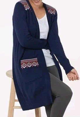Denim & Co Open Cardiga Jacquard Detailing Size 2X  - Image 1 of 4