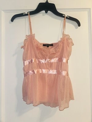 Rampage Y2K Peach Sleeveless Top Shirt Lace Tiered Small Vintage Tank - Image 1 of 4