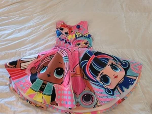 LOL Suprise Dolls Dress Pink Over All Print Girl's 7 - 8 Pleated Sleeveless - Picture 1 of 5
