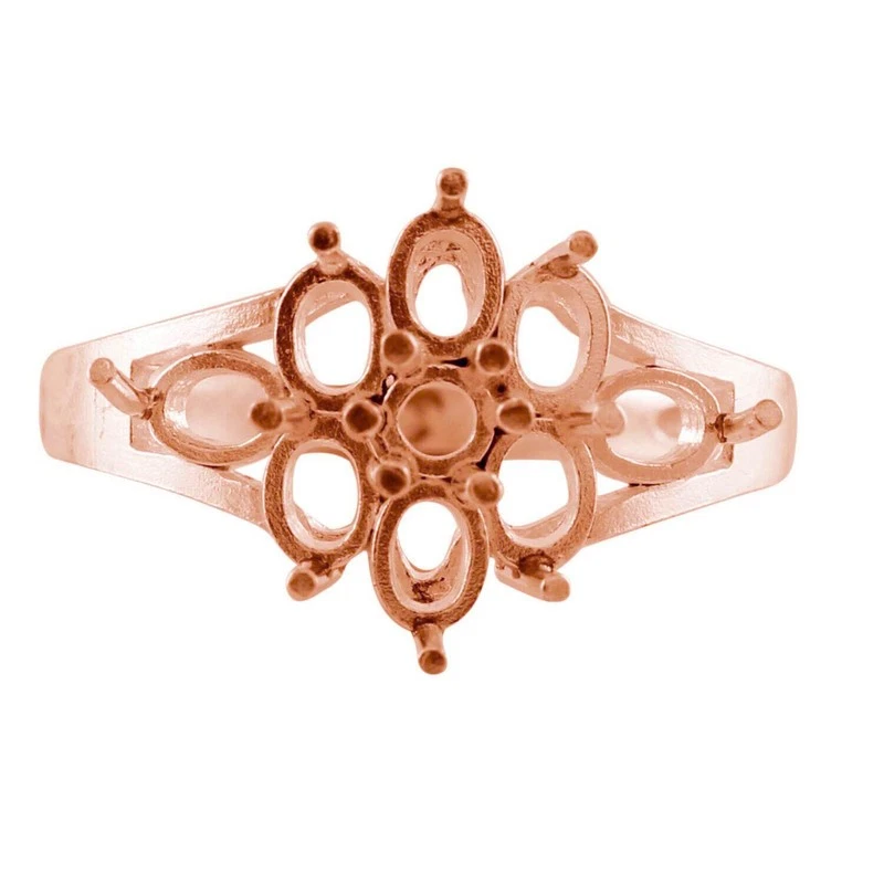 Semi Mount 3 Round Shape Cluster Women Ring 925 Sterling Silver Rose Plated - Image 1 of 4