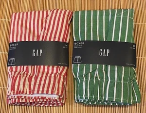 GAP 2 Pairs MEN Boxer 100% Cotton Red White Green Stripe Extra Large XL 38- 40 - Picture 1 of 2