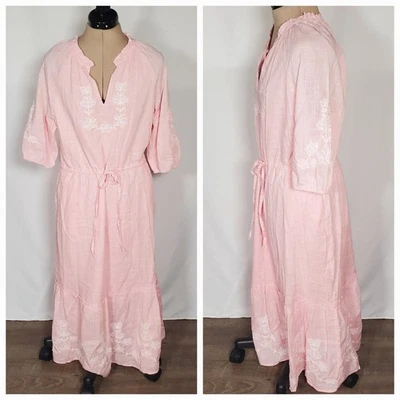 Draper James Women’s Dress Medium Pink Embroidered Cotton Maxi Lined NEW - Image 1 of 4