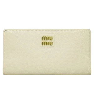 MIU MIU Madras Leather Long Wallet Beige Gold - Picture 1 of 15