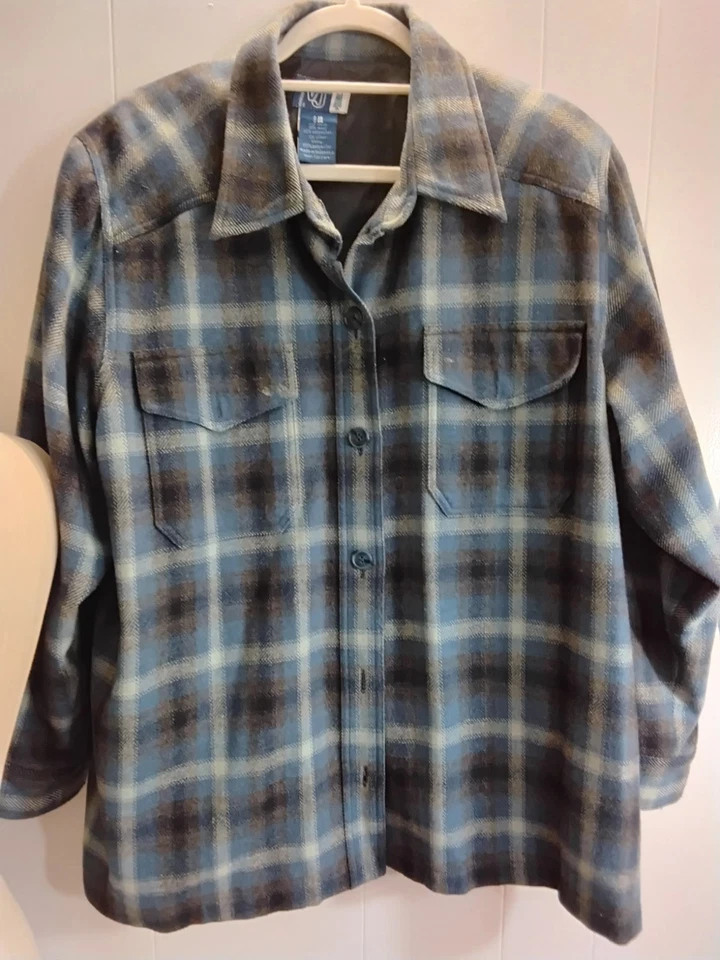 Куртка Venezia Jeans VJ синяя клетчатая шерстяная смесь размер 18/20 полностью на подкладке на пуговицах - Изображение 1 из 3