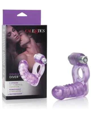 Anillo Vibrador para Polla Cal Exotics Doble Buzo Púrpura - DP Anal Butt Plug Juguete Sexual Foto 1 de 4