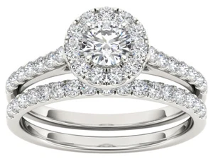 10k White Gold Round Cut 1Ct Diamond Bridal Set Ring Size 6 Clarity I2 - Picture 1 of 6
