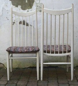 2 weiße Sprossen-Stühle Hochlehner WELZEL deutsches Design um 1960 mid century - Picture 1 of 6