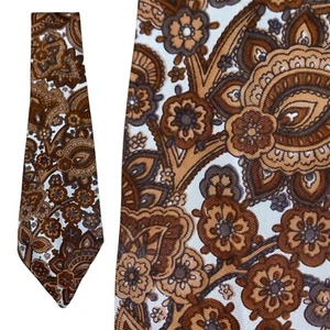 VINTAGE 1960s Brown Paisley Tie Mod Scooter 60s Necktie - Picture 1 of 4