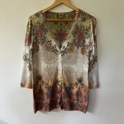 Cárdigan Debbie Morgan Mujer Pequeño Floral Botón Frontal Arte para Usar Cuello en V Foto 1 de 4