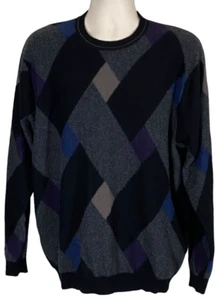 Lenor Romano Cashmere Sweater Pullover Crewneck Geometric Mens Size Large - Picture 1 of 8