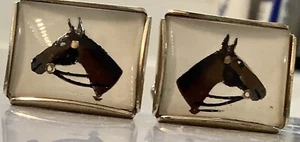 Anson Men’s Vintage Horse Cuff links Glass Covered Gold Tone - Picture 1 of 5