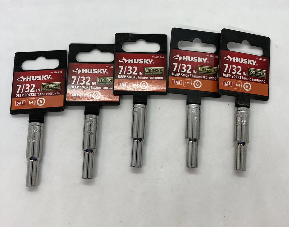 Lot Of 5 Husky 1/4 Drive 6pt DEEP Socket, Size 7/32”, Chrome T1 - Image 1 of 4