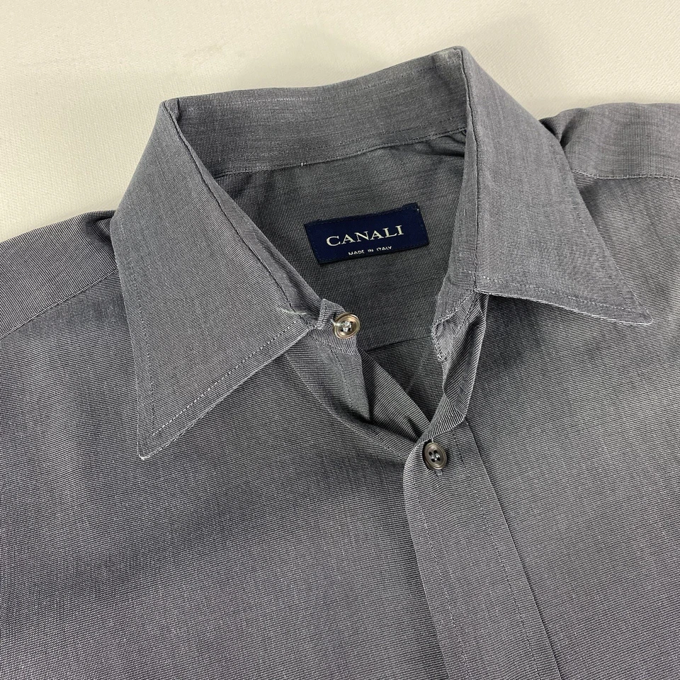 Рубашка Canali на пуговицах мужская XL серая с длинным рукавом сделано в Италии 41-16 РУКАВА КОРОТКИЕ - Изображение 1 из 4
