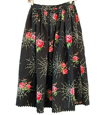 Mode Merr Y2K Vintage Spiderweb Rose Whimsigoth Midi Skirt XS Romantic Gothic - Image 1 of 4