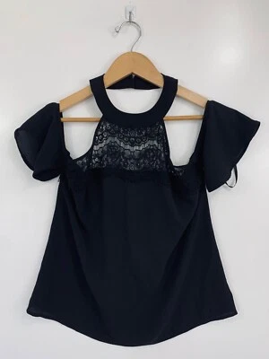 Blusa para mujer Bebe pequeña negra lisa cuello halter fuera del hombro encaje nueva con etiquetas  Foto 1 de 4