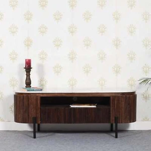Vetrex Modern Wood 2 Drawers TV Cabinet With Marble Top & Metal Legs Living Room - Picture 1 of 5