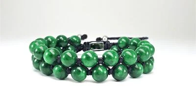 МУЖСКОЙ ЖЕНСКИЙ ЗЕЛЕНЫЙ НЕФРИТ ДВОЙНОЙ РЯД ШАМБАЛА БИСЕР СЕРЕБРЯНЫЙ ЮВЕЛИРНЫЙ БРАСЛЕТ   - Изображение 1 из 2