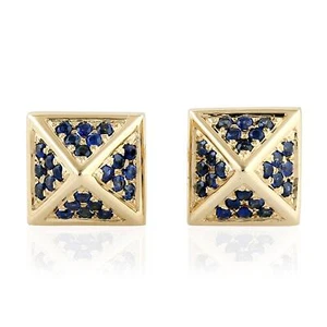 Aretes de oro amarillo de 18 k con forma de pirámide de zafiro azul de 0,31 quilates - Imagen 1 de 5